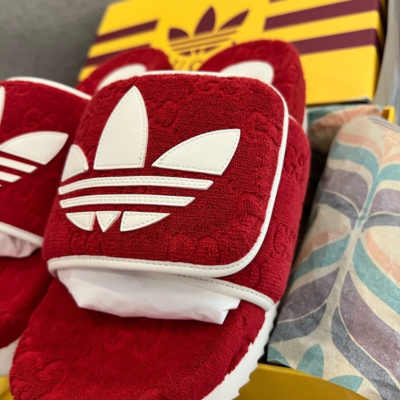 NEW Gucci x Adidas GG monogram red logo slide sandals - Picture 9 of 12